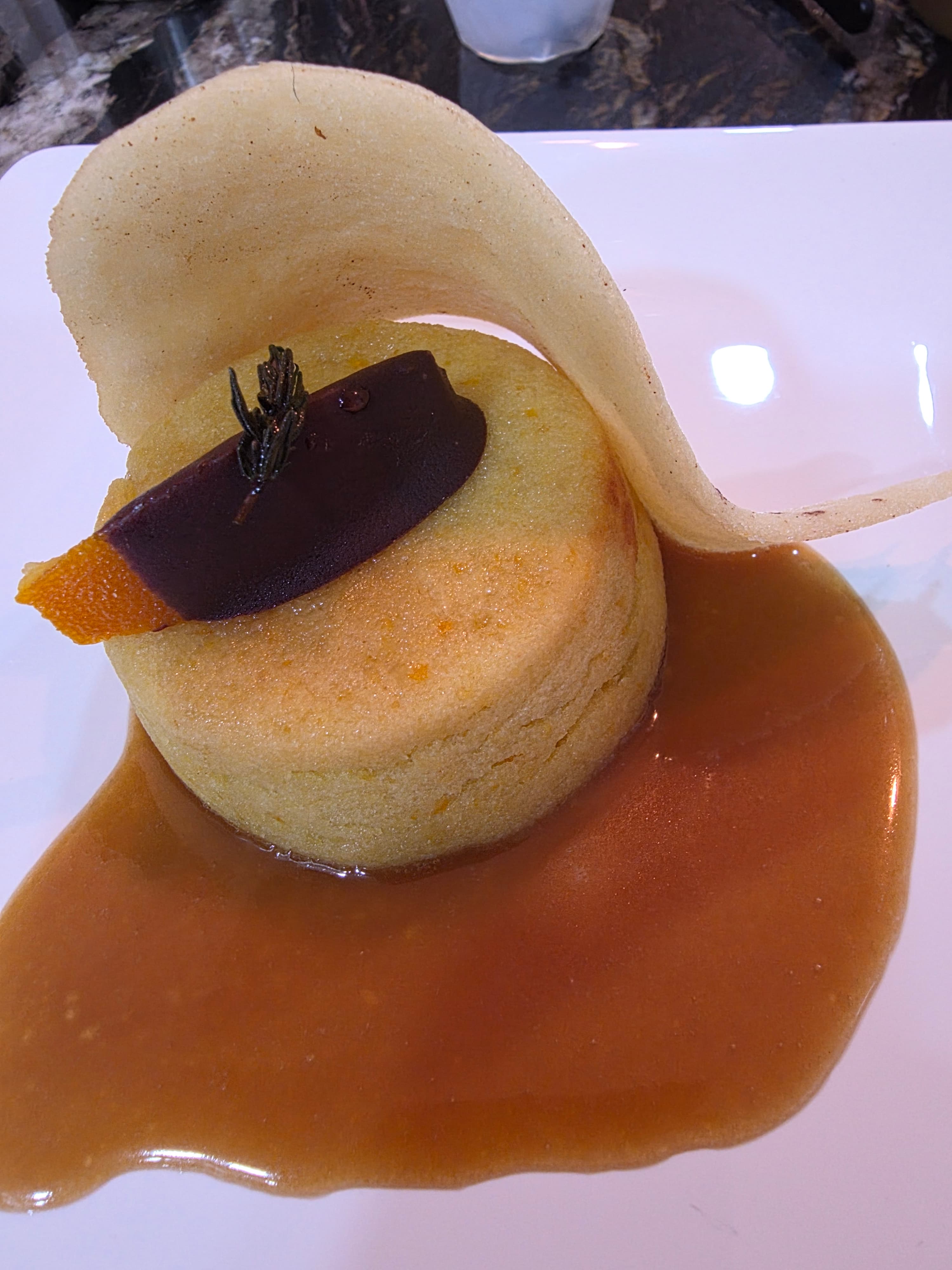 Sicilian Whole Orange Cake with Tuile, Cajeta & Candied Orange Peel