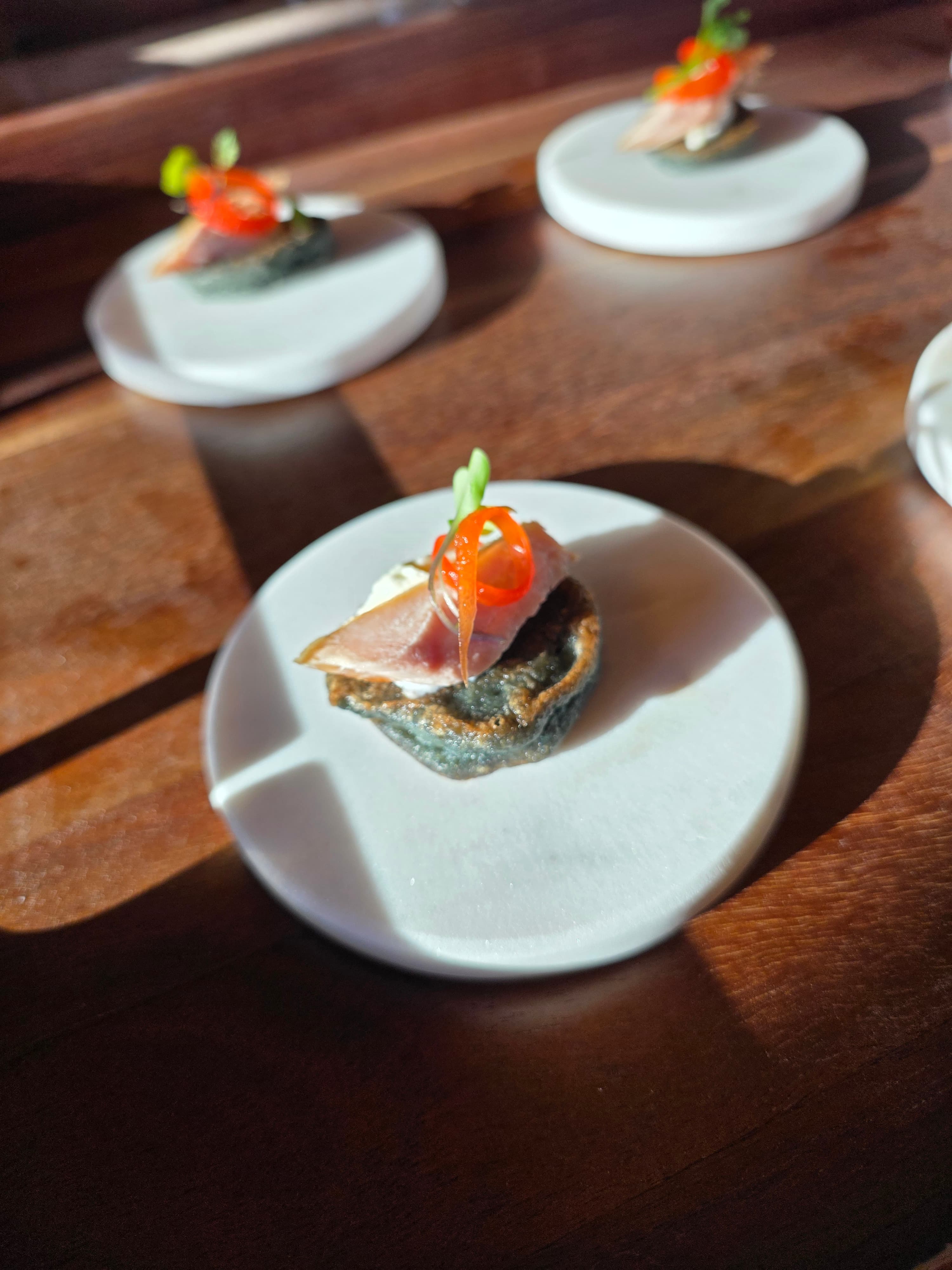 Smoked Trout on Blue Corn Blini
