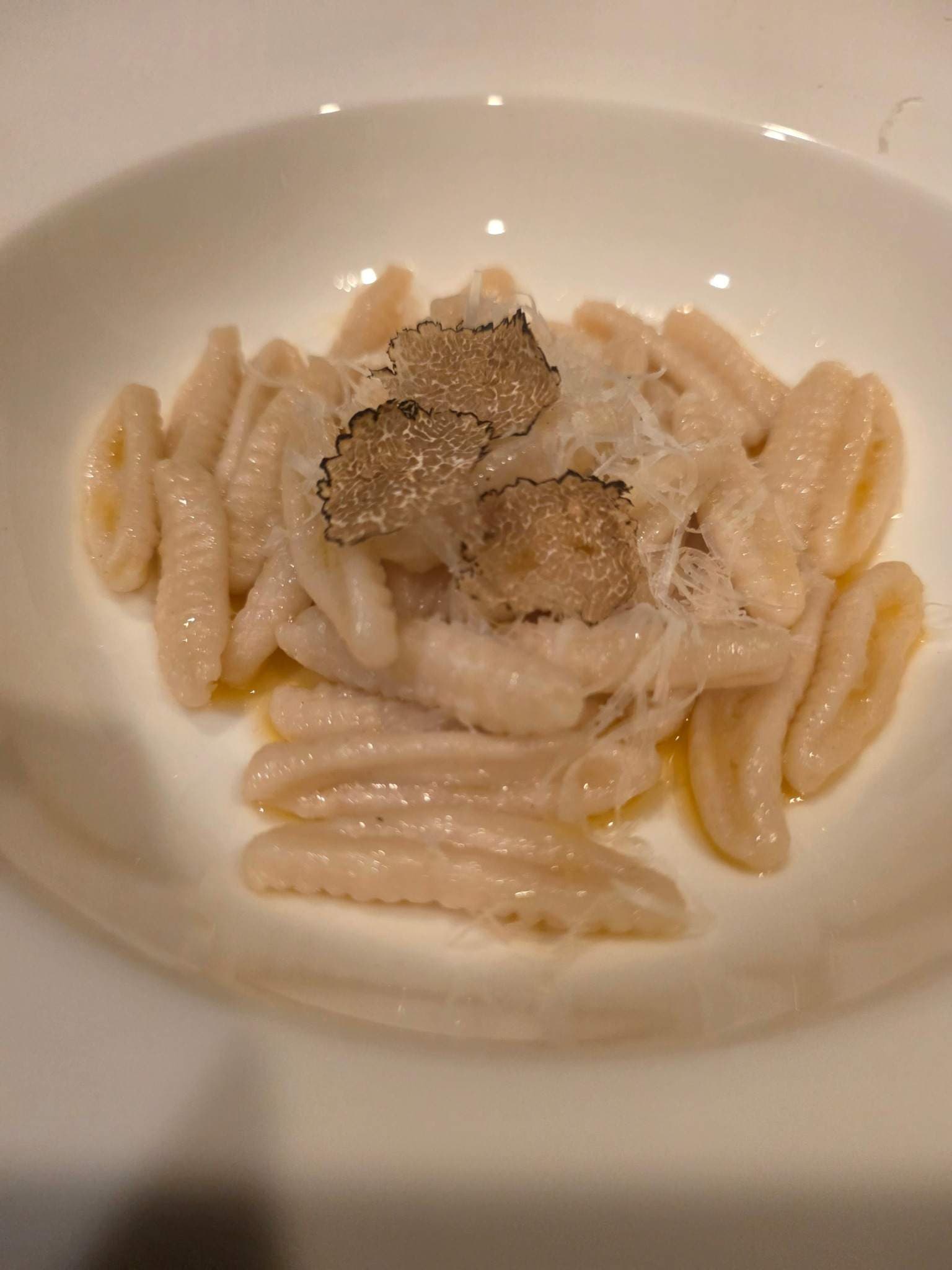 Fresh cavatelli with shaved truffle prepared for a private dinner